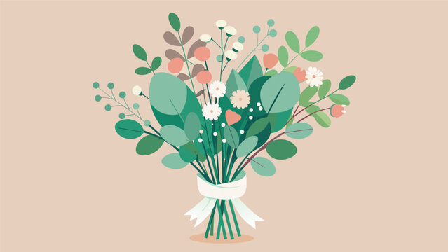 The inviting aroma of eucalyptus and whimsical accents of dainty babys breath add a touch of charm to a romantic bouquet handcrafted at a floral.