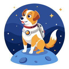 Proud pooch standing on the surface of the moon, clad in a spacesuit adorned with space agency patches