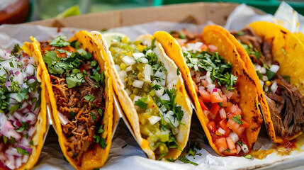 taco tuesday fiesta with a variety of tacos and condiments