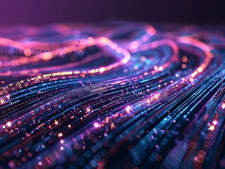 Glowing data streams crisscross in a dark void, symbolizing the interconnectedness of the digital world 