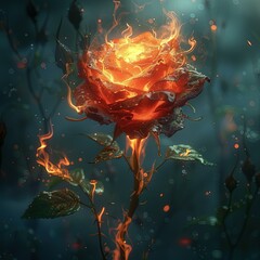 a rose with fire coming out of it