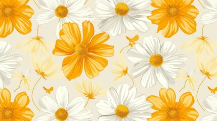 Fototapeta na wymiar Retro yellow and white floral pattern with daisies