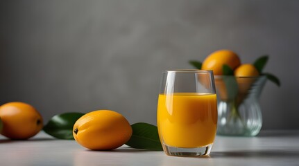 Glass of mango juice on light table.generative.ai