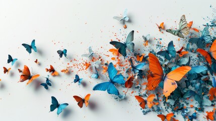 Colorful butterflies on a blue and orange liquid background