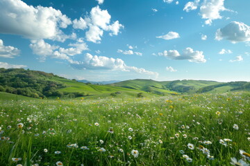 Fototapeta na wymiar Smooth meadow on the hill with blue sky, beautiful landscape