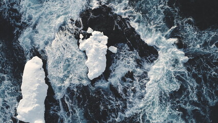 Majestic Antarctica Ocean Water Surf Aerial View. Polar Open Arctic Rough Abyss Seascape. Epic...