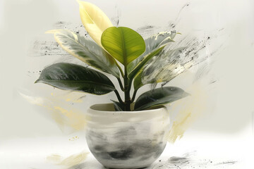 A plant in a white pot with a green leaf. Generative AI