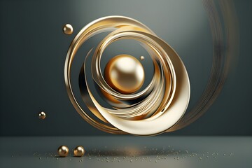 3D illustration,  gold  illusion isometric abstract shapes colorful shapes intertwined, generated by AI.