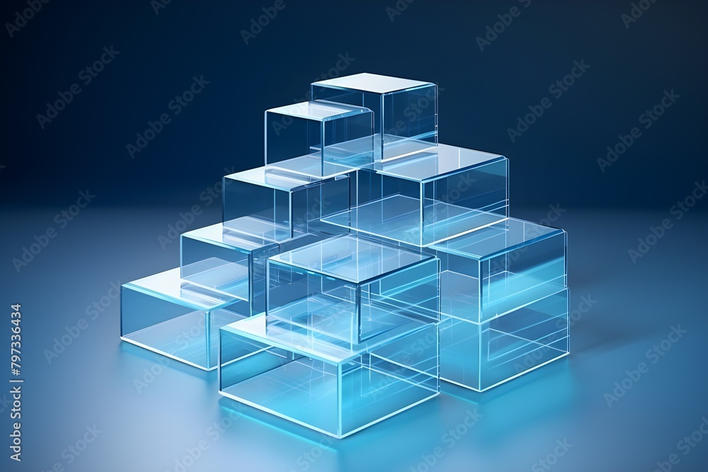 Poster 3d transparent geometric shapes. realistic render design. abstract colored minimalistic composition,