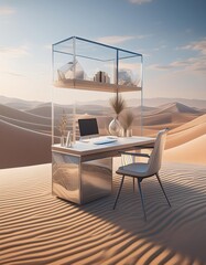 Undulating Dunes 3D Scene Minimalist Workspace with Textured Desk