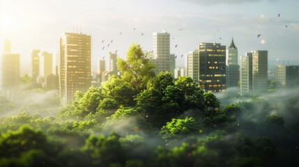 Obraz premium Sustainable mindset engineer plans a city project Eco friendly urban design, carbon neutral buildings, renewable energy, ESG principles, and climate resilience for a sustainable vision. Generative AI