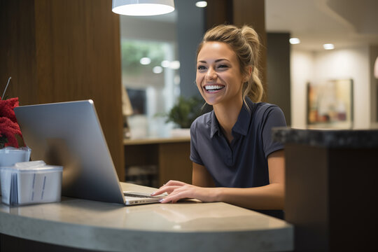 Dental office receptionist scheduling appointments and managing patient inquiries.
