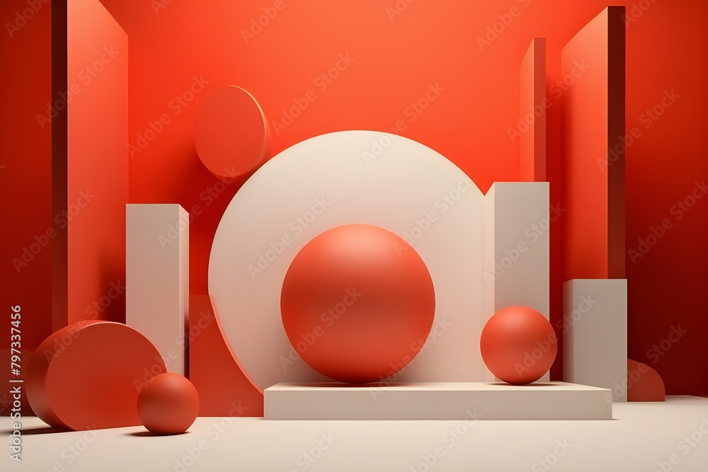 Poster 3d illustration of a circle podium stand on the background of a geometric composition. 3d rendering.
