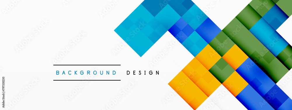 Poster a creative arts piece featuring a geometric pattern of rectangles and triangles in electric blue and