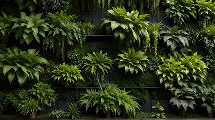 Vertical Garden Detail of a Panoramic Green Plants .Generative AI