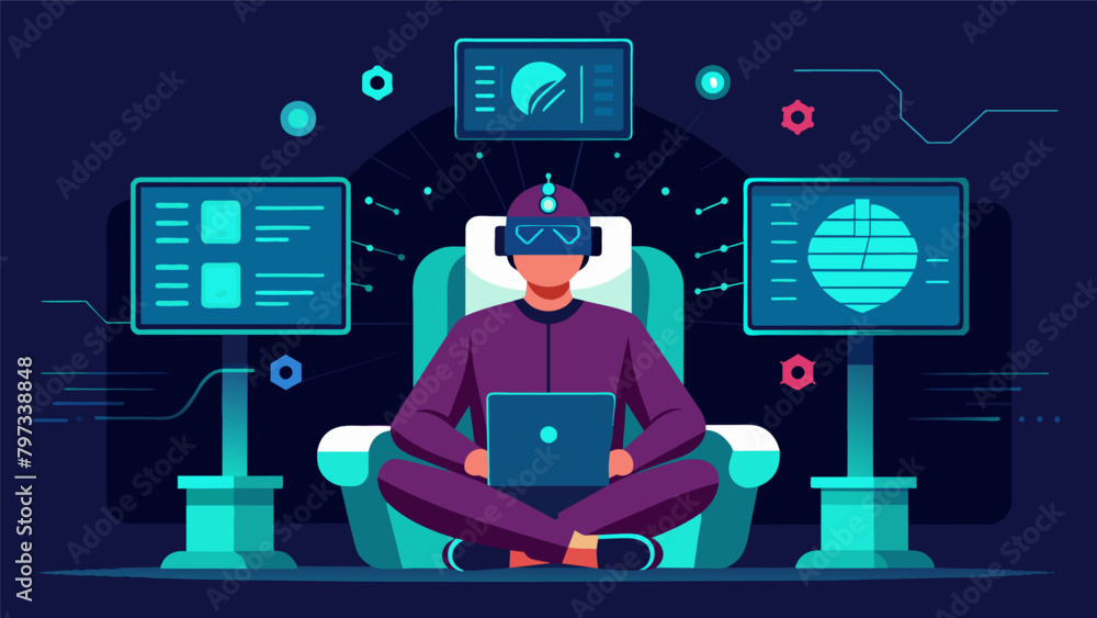 Aufkleber seated in a luxurious chair a person is surrounded by screens flickering with complex code as they r