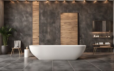 Mock up bathroom with white bathtub 3d illustration rendering
