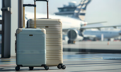 suitcase, flight, journey, transport, travel, trip, window, tourism, luxury, airplane. image...