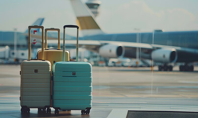 suitcase, flight, journey, transport, travel, trip, window, tourism, luxury, airplane. image...