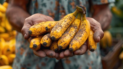 close-up farmer holding banana fruit