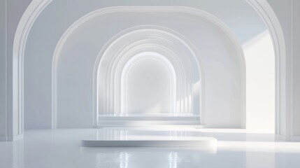Fototapeta premium White studio room template on empty background with modern concept. Product display backdrops for design. 3D rendering, Generative AI hyper realistic 