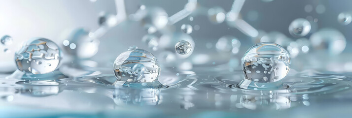 Fototapeta premium water drops and bubbles,,Collagen Skin Serum and Vitamin , bubbles in water, for beauty skin care cosmetics, spa products,abstract oil bubbles or face serum background. Oil and water bubbles .banner