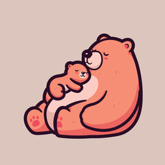 Vector Cute Cartoon Illustration of Bear and Child