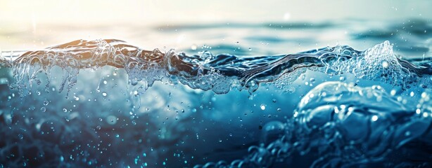 Water background with bubbles and water waves - obrazy, fototapety, plakaty