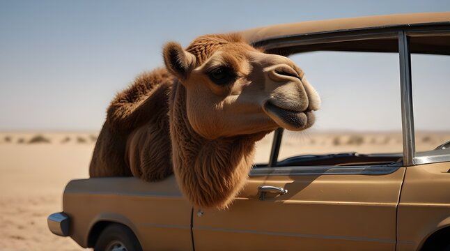 camel drive a car isolated .Generative AI