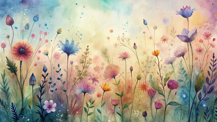Fototapeta na wymiar Watercolor background wildflowers watercolor spark imagination