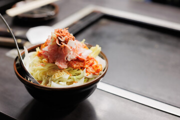 Okonomiyaki ingredients, Japanese traditional cuisine.