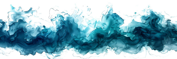 Teal and turquoise watercolor paint stain spread on transparent background.