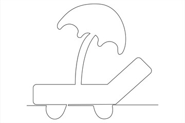 Continuous one line drawing of beach umbrella palm tree for summer holiday line art illustration