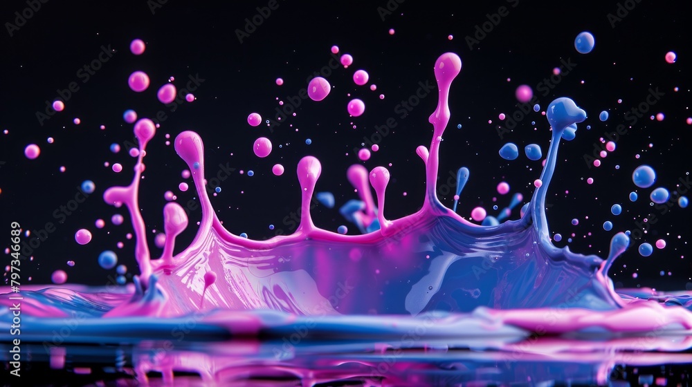 Poster a mesmerizing concoction of purple and blue liquids cascading into the water, creating intricate pat