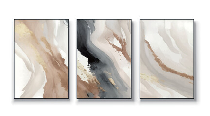 A set of three abstract hand-painted oil paintings for art hangings