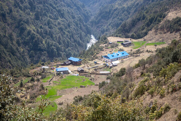 Beautiful Tibetan Gyabla Village. This beautiful image captured during the Kanchenjunga base camp...