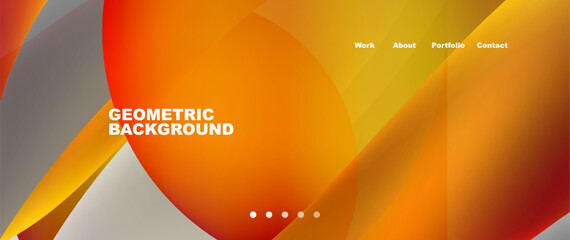 A dynamic geometric background featuring orange and yellow circles on a gray backdrop reminiscent of a macro photography capturing balloon logo with heat and amber accents