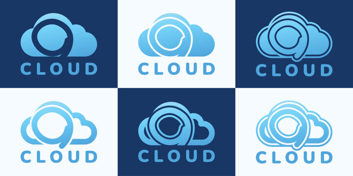 Set of letter O blue cloud logo. This logo combines letters and cloud shapes. Suitable for internet companies, apps, digital storage and the like.