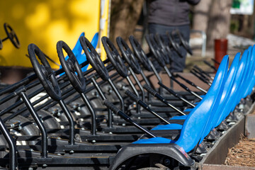 
row after row of bicycle carts