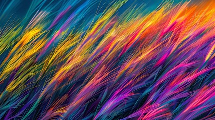 Detailed digital art of colorful feather texture background highlighting with detailed, colorful feather detailed close up background