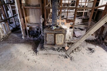 Interior of a house destroyed by flooding in the Cyclone Gabrielle natural disaster. Eskdale, Napier, Hawkes Bay, New Zealand Bay. February 2023