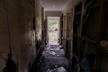 Fototapeta na wymiar Interior of a house destroyed by flooding in the Cyclone Gabrielle natural disaster. Eskdale, Napier, Hawkes Bay, New Zealand Bay. February 2023