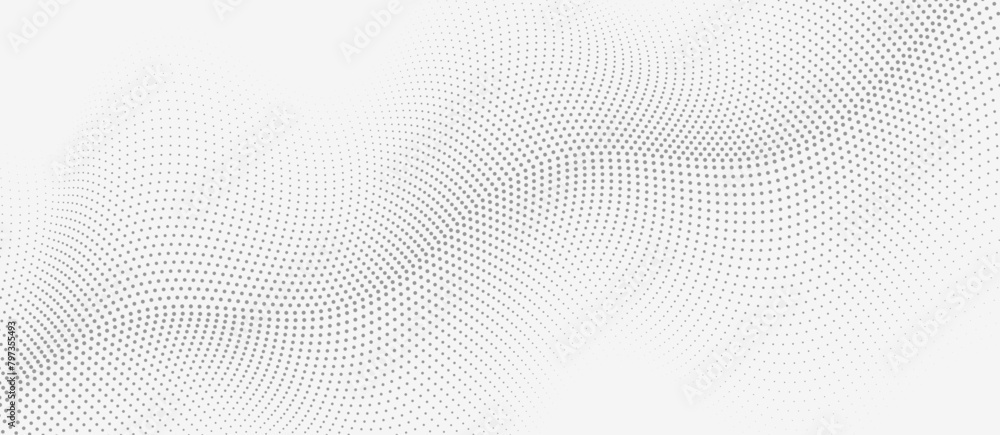 Wall mural abstract curve wavy lines halftone dotted on white background. futuristic and technology banner desi