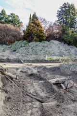 Silt covered road from the Cyclone Gabrielle natural disaster. Eskdale, Napier, Hawkes Bay, New Zealand Bay. February 2023