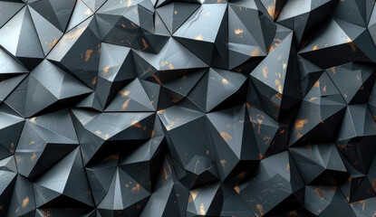  Black abstract background with low poly geometric shapes, high resolution photography in the style of various artists. Created with Ai