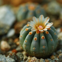 The small and round peyote cactus, which causes hallucinations, grows in the desert in Mexico. - obrazy, fototapety, plakaty