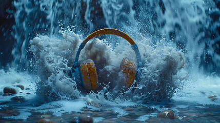 Headset with water splash. Audio Boom