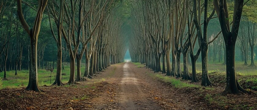 line of para rubber trees