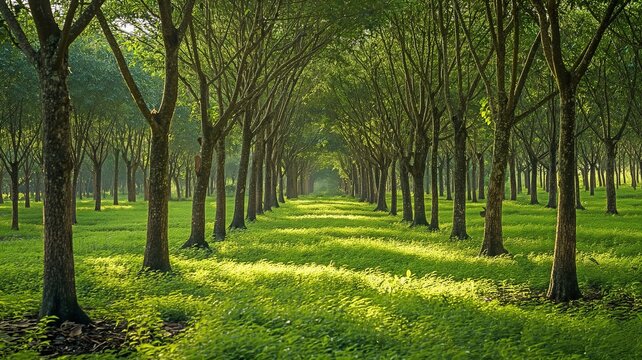 line of para rubber trees