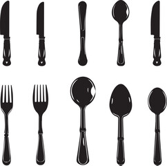 set of kitchen utensils silhouettes - obrazy, fototapety, plakaty